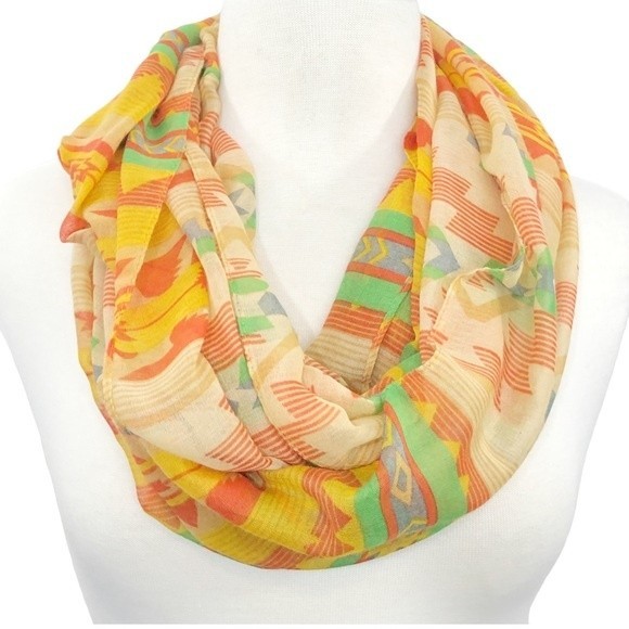 Aztec Tribal Orange Multi Loop Infinity Scarf - Picture 1 of 3